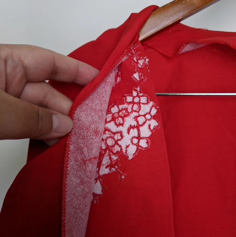 Vintage Red Embroidered Short Sleeve Button Down Blouse - Picture 15 of 16